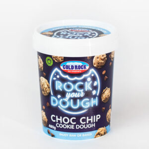Enjoy classic Choc Chip Cookie Dough with this vegan Rock Your Dough tub from Cold Rock, Australia